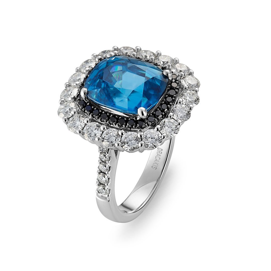 Blue Zircon & Diamond Ring - Dracakis Jewellers