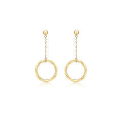 Gold Circle Charm Drop Earrings - Dracakis Jewellers