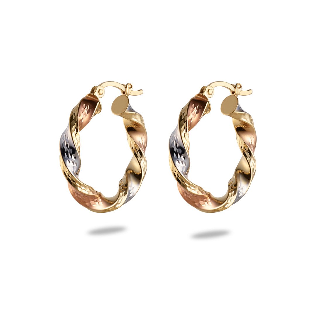 Three Tone Gold Hoop Earrings - Dracakis Jewellers