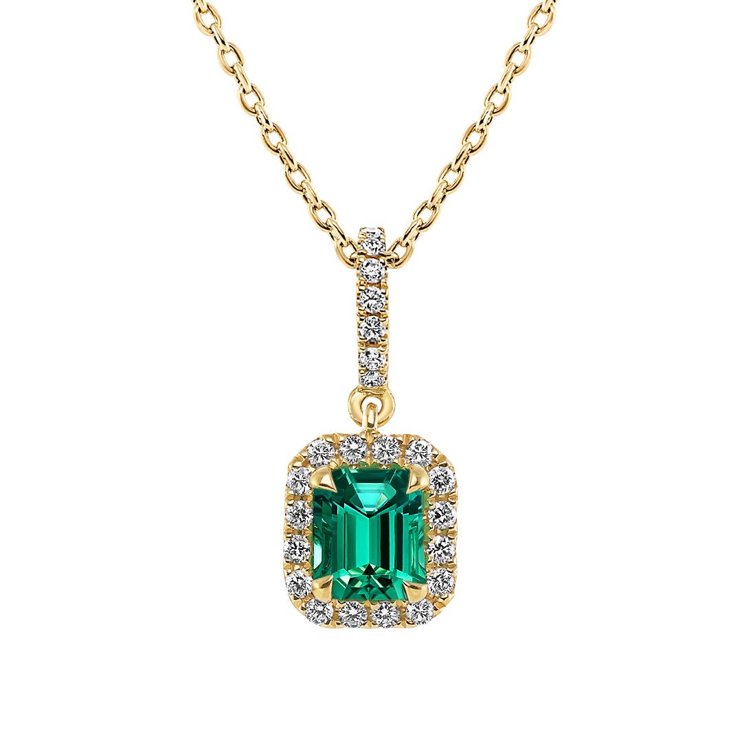 Emerald & Diamond Halo Pendant - Dracakis Jewellers