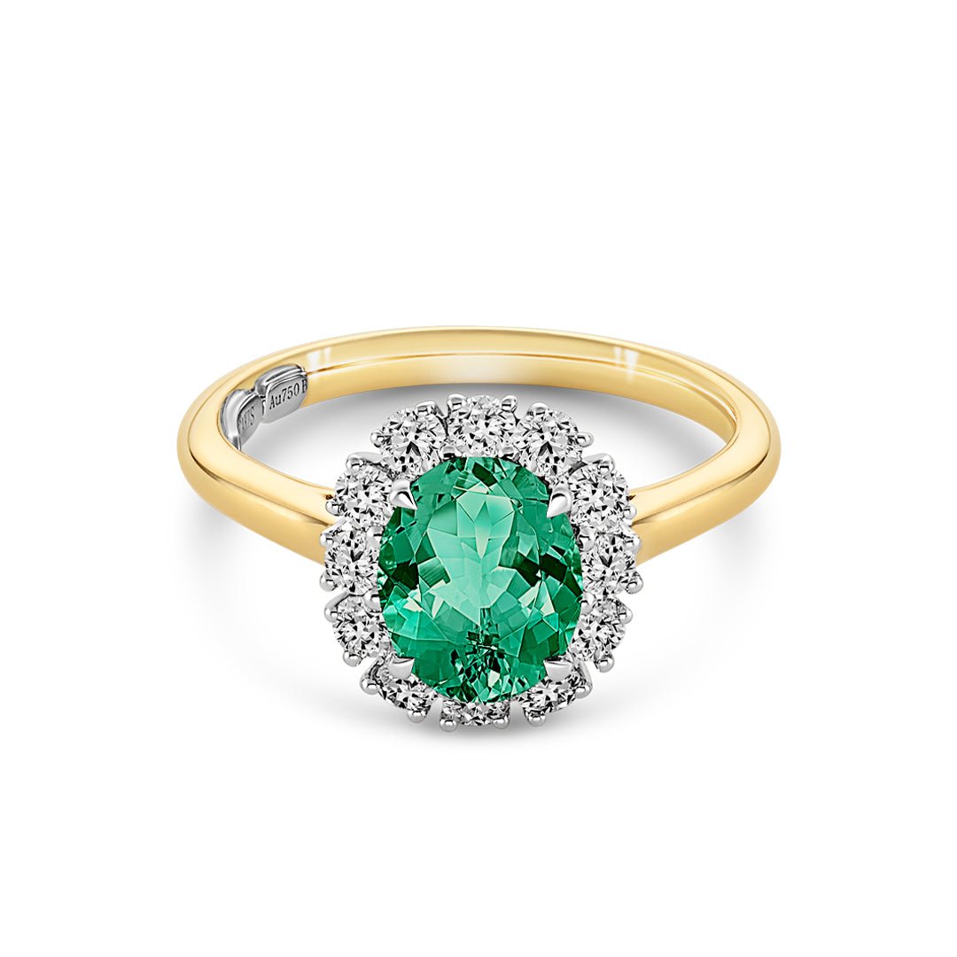 Emerald & Diamond Halo Ring - Dracakis Jewellers