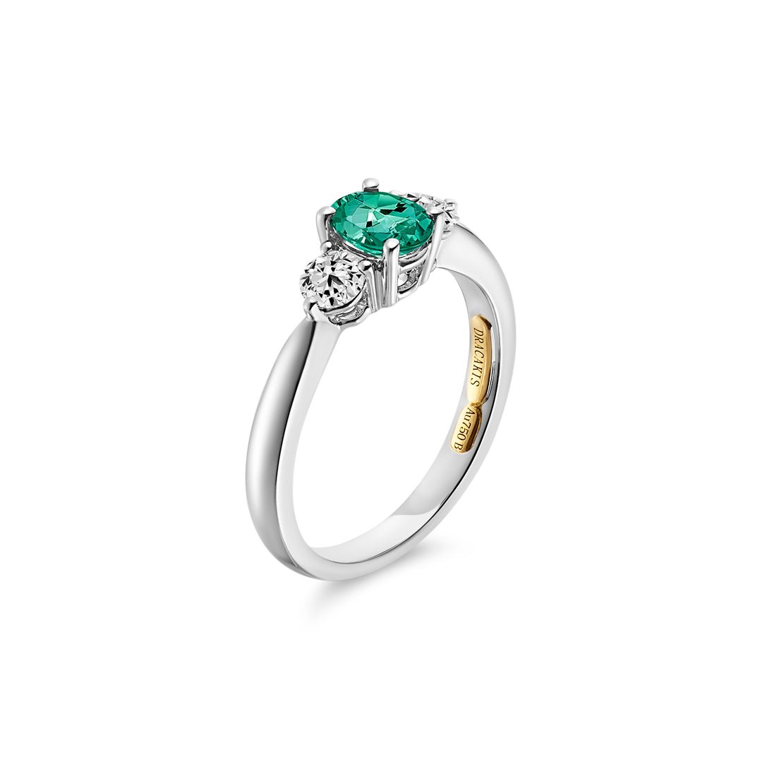 Emerald & Diamond Three Stone Ring - Dracakis Jewellers