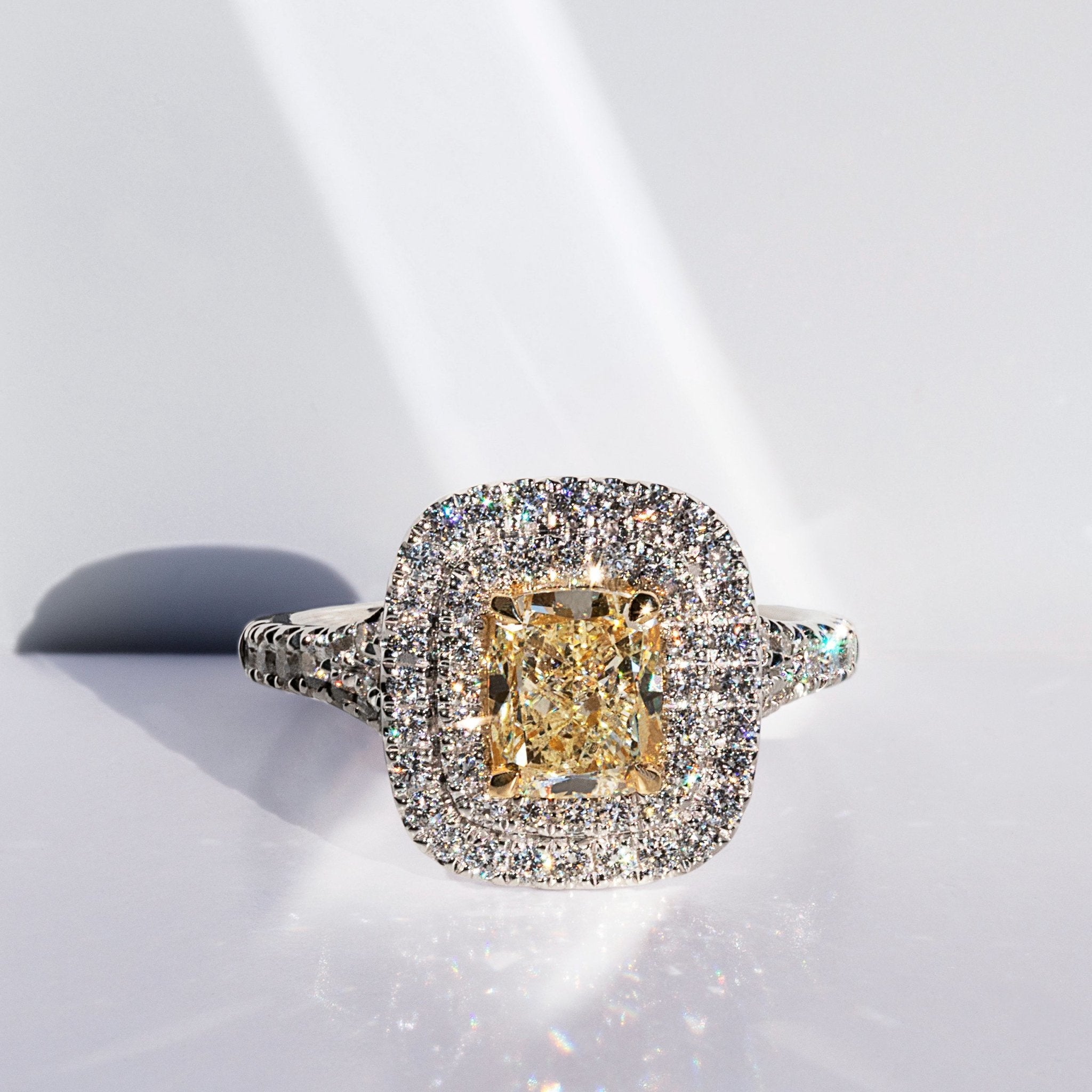 Fancy Yellow Diamond Halo Dress Ring - Dracakis Jewellers