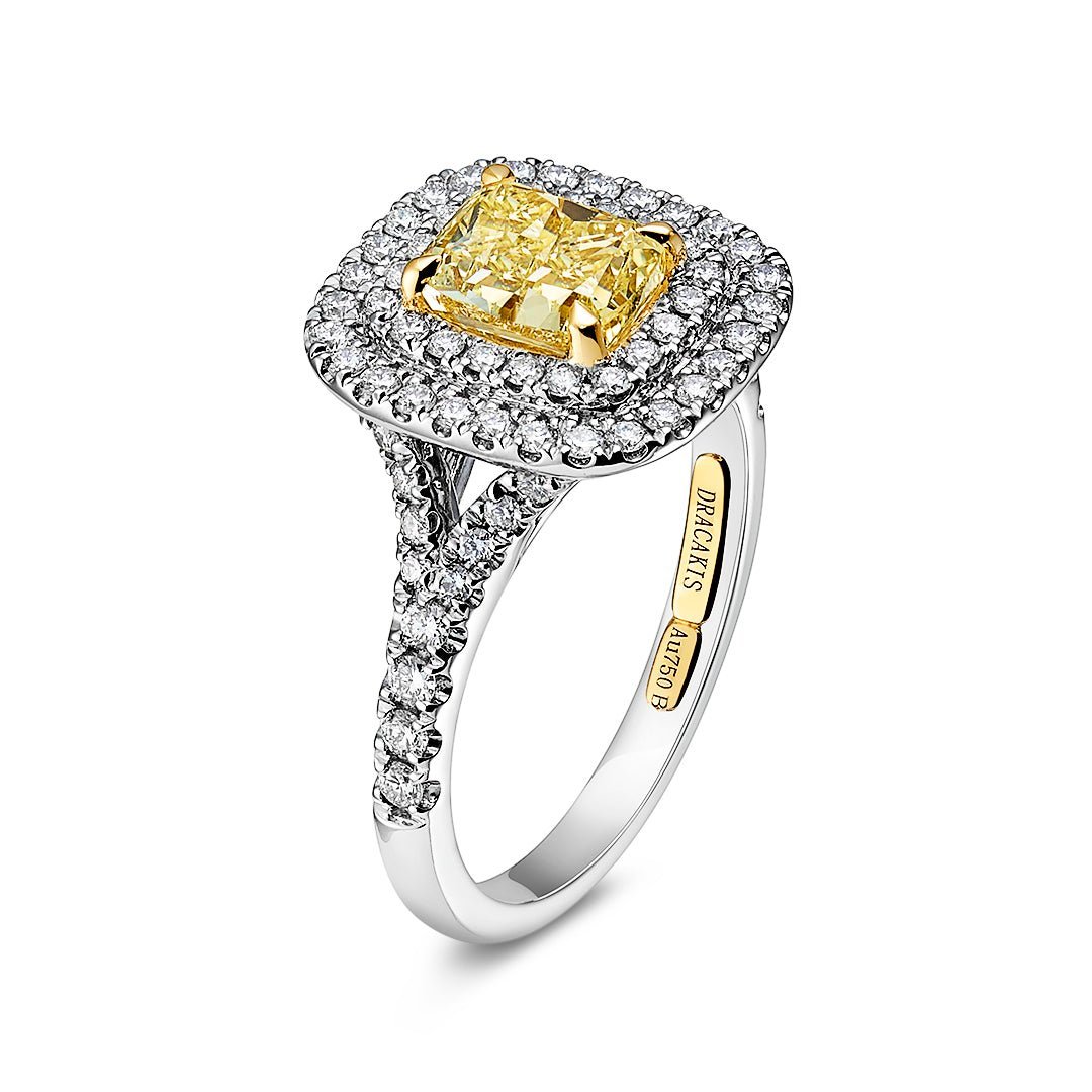Fancy Yellow Diamond Halo Dress Ring - Dracakis Jewellers