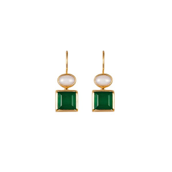 Freshwater Pearl & Green Onyx Earrings - Dracakis Jewellers