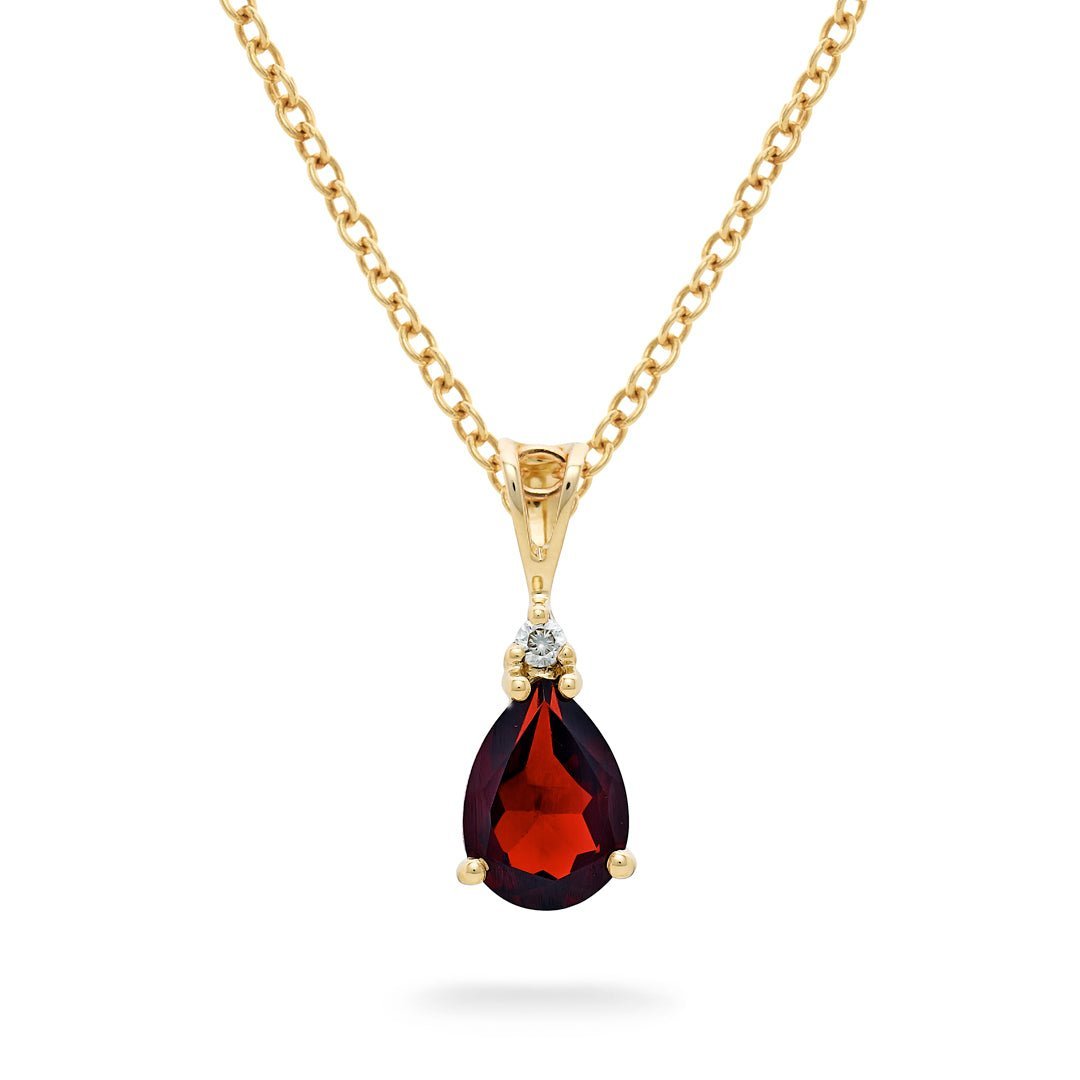 Garnet & Diamond Drop Pendant - Dracakis Jewellers