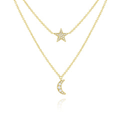 Diamond Star & Moon Necklace - Dracakis Jewellers
