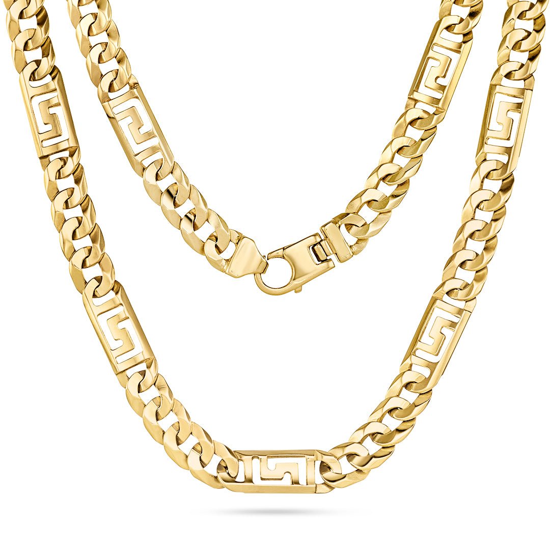 Gold Greek Key & Curb Link Chain - Dracakis Jewellers