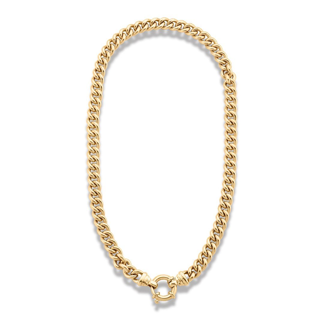Gold Solid Curb Link Necklace with Bolt Ring - Dracakis Jewellers