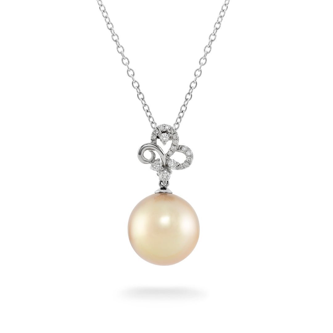 Golden South Sea Pearl & Diamond Pendant - Dracakis Jewellers