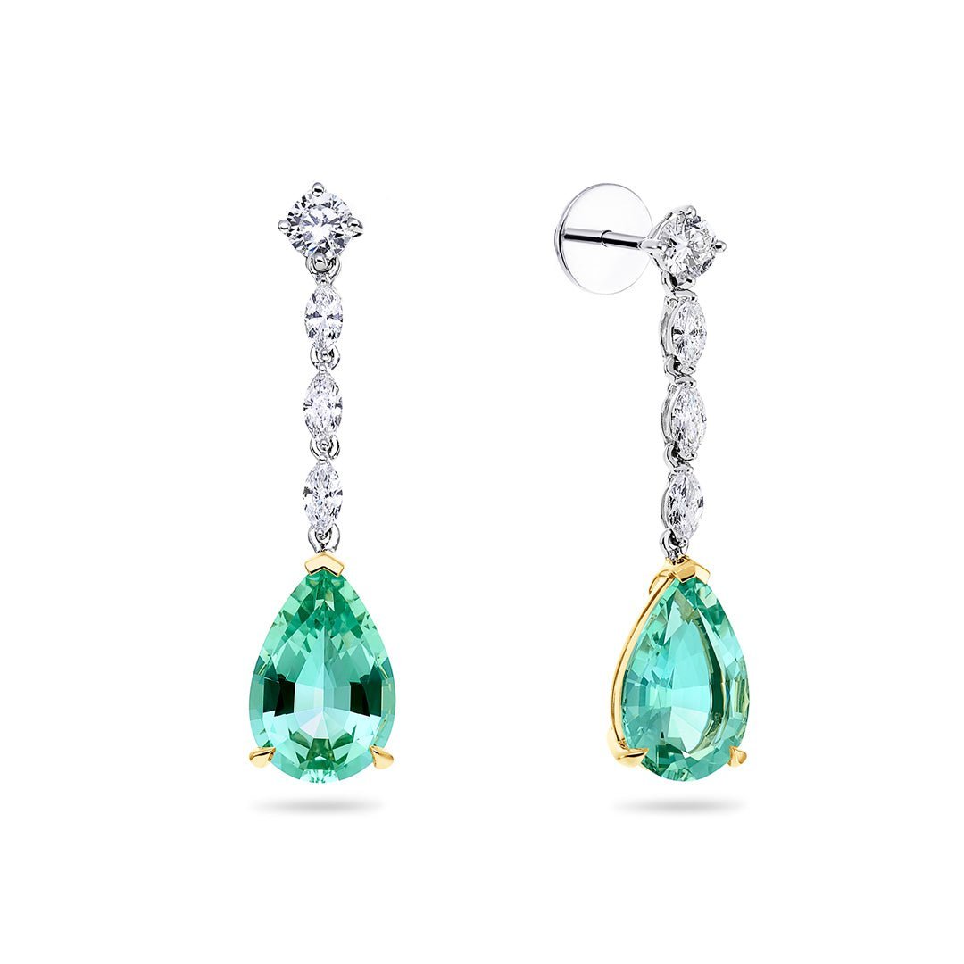 Green Beryl & Diamond Drop Earrings - Dracakis Jewellers
