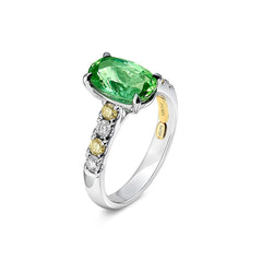 Green Tourmaline, Yellow & White Diamond Ring - Dracakis Jewellers
