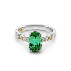 Green Tourmaline, Yellow & White Diamond Ring - Dracakis Jewellers