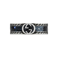 Gucci Black Enamel Interlocking G Ring - Dracakis Jewellers