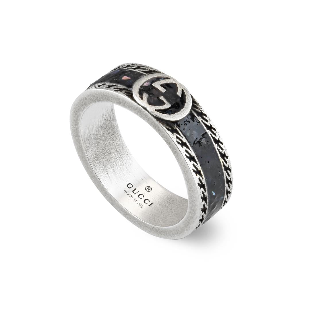 Gucci Black Enamel Interlocking G Ring - Dracakis Jewellers