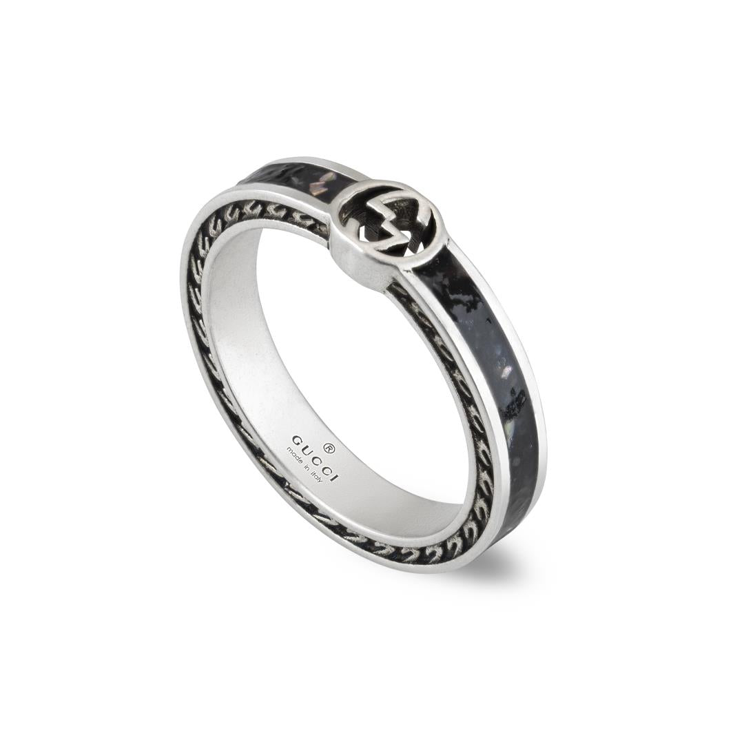 Gucci Black Enamel Ring with Interlocking G - Dracakis Jewellers