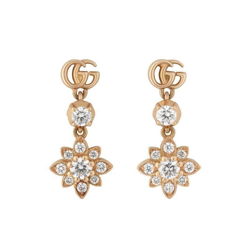 Gucci Flora Earrings in 18k Pink Gold & Diamonds - Dracakis Jewellers