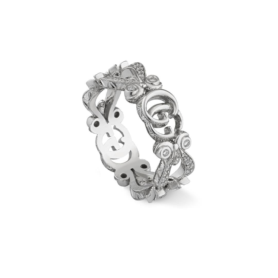 Gucci Flora Ring in White Gold with Diamonds - Dracakis Jewellers