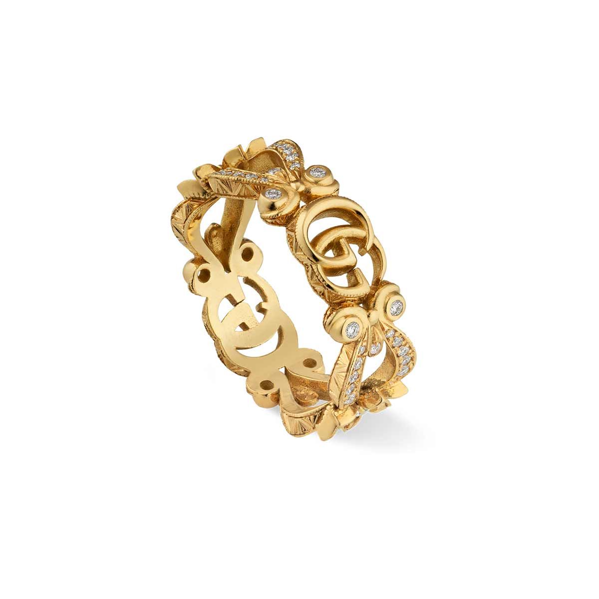 Gucci Flora Ring in Yellow Gold with Diamonds - Dracakis Jewellers
