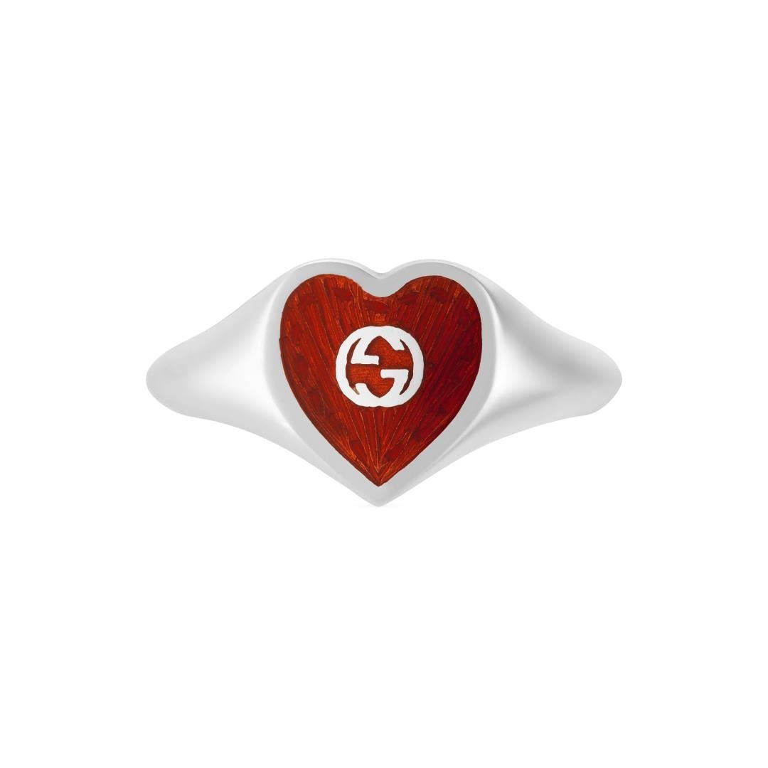 Gucci Ring with Interlocking G Enamel Heart - Dracakis Jewellers