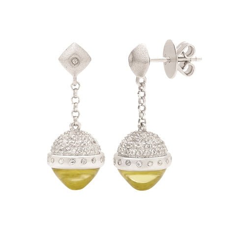 Lemon Quartz & White Topaz Drop Earrings - Dracakis Jewellers
