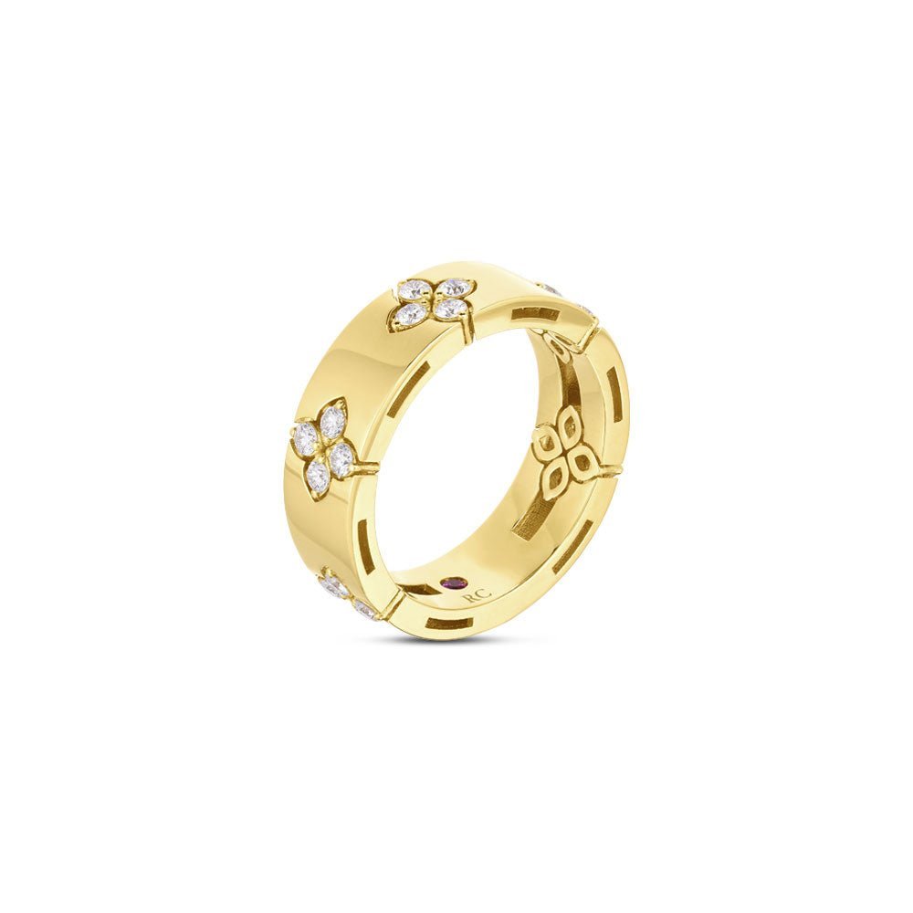 Love in Verona Wide Yellow Gold Ring with Diamonds - Dracakis Jewellers
