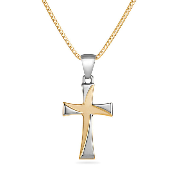 Mens Gold Stainless Steel Cross Pendant Necklace With Cubic Zirconia