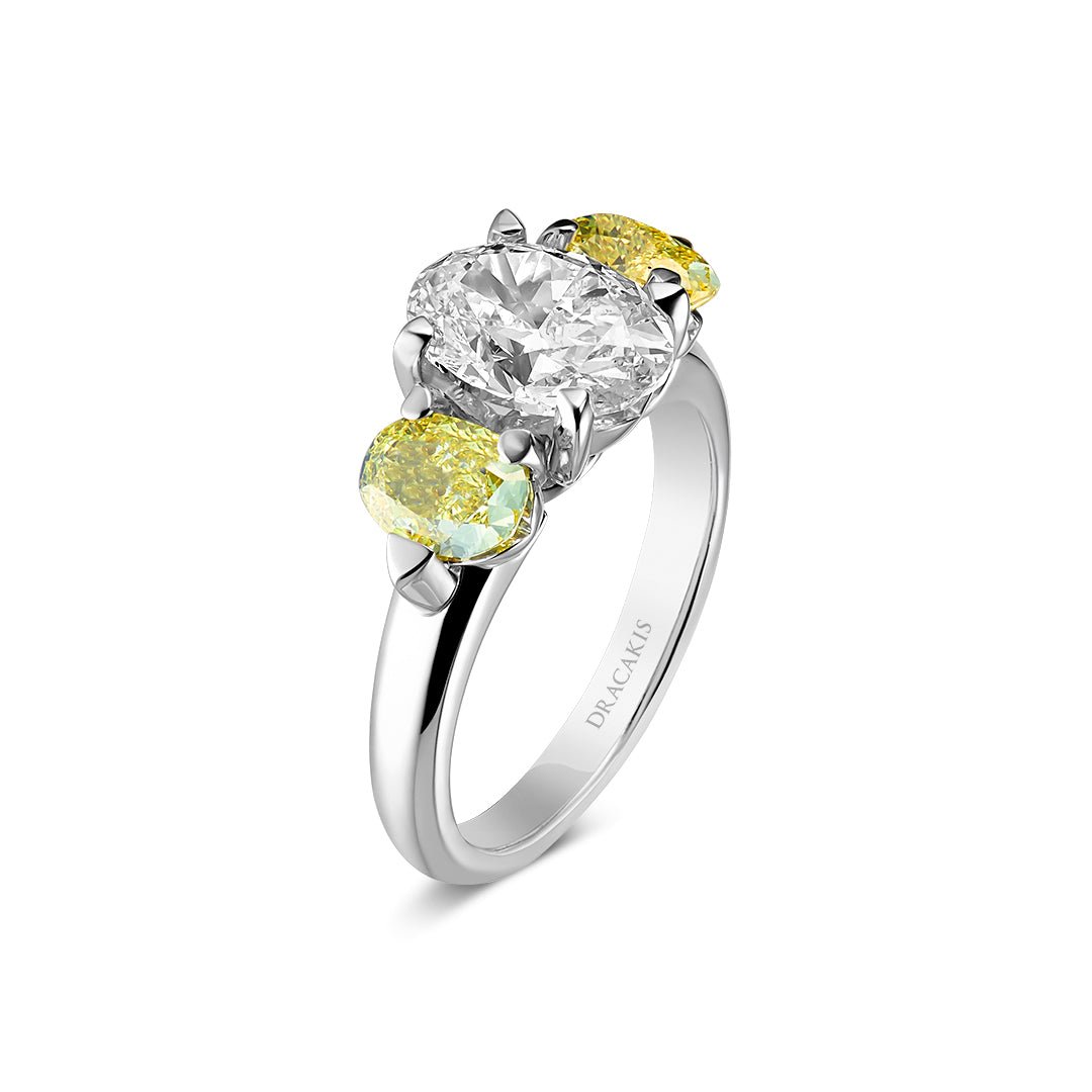 Oval Cut White & Yellow Diamond Engagement Ring - Dracakis Jewellers