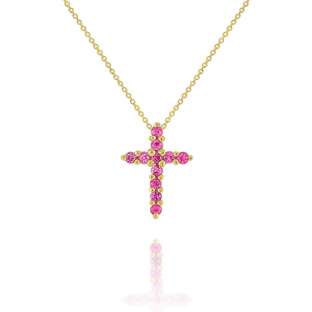 Pink Sapphire Cross Necklace - Dracakis Jewellers