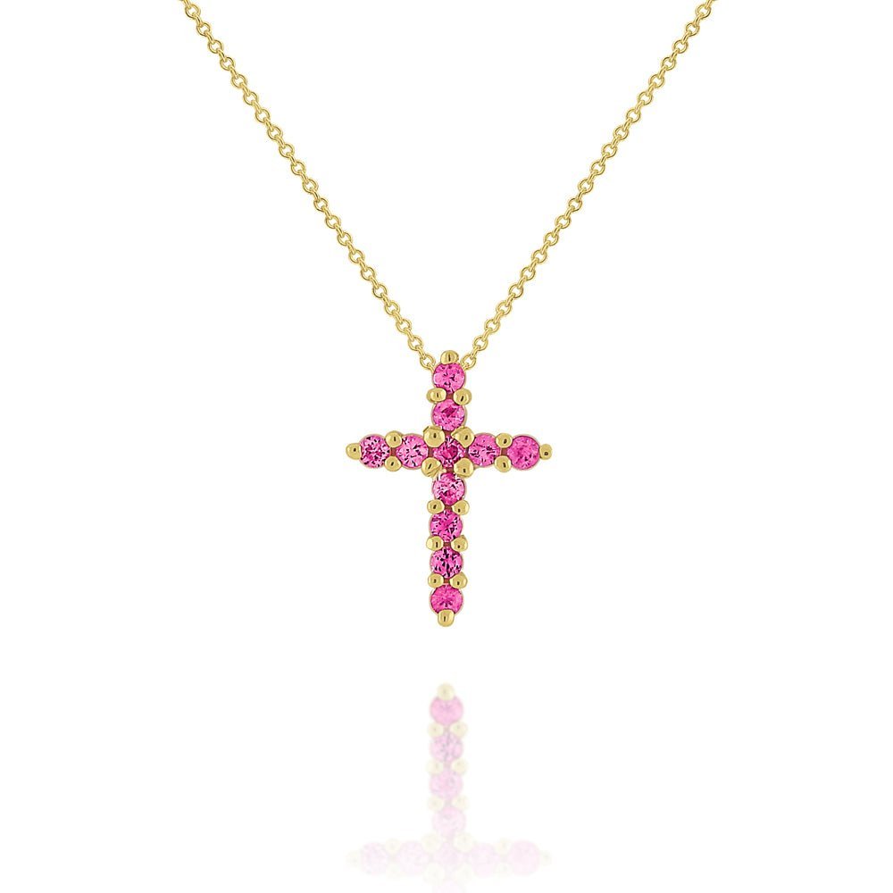 Pink sapphire cross necklace Clearance