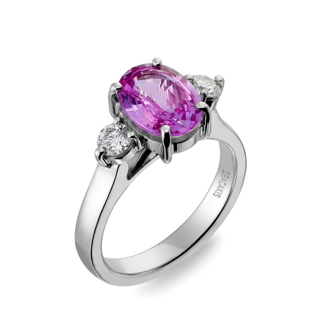 Pink Sapphire & Diamond Three Stone Ring - Dracakis Jewellers