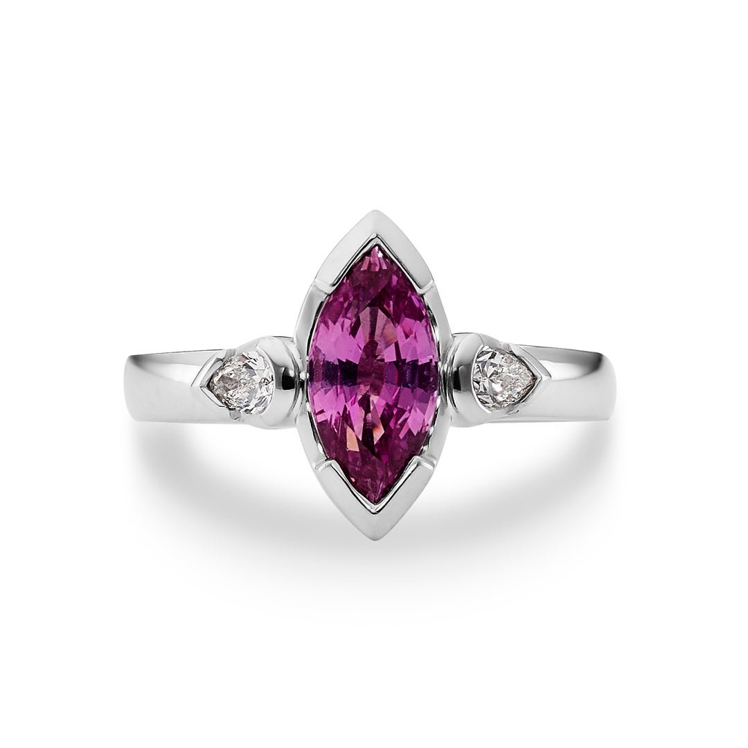 Pink Sapphire & Diamond Three Stone Ring - Dracakis Jewellers