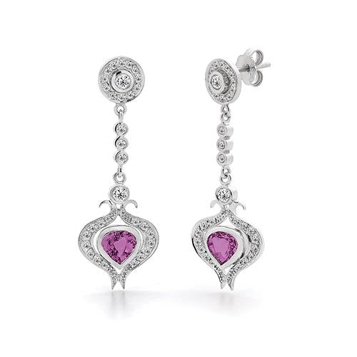 Pink Sapphire & Pavé Diamond Earrings - Dracakis Jewellers