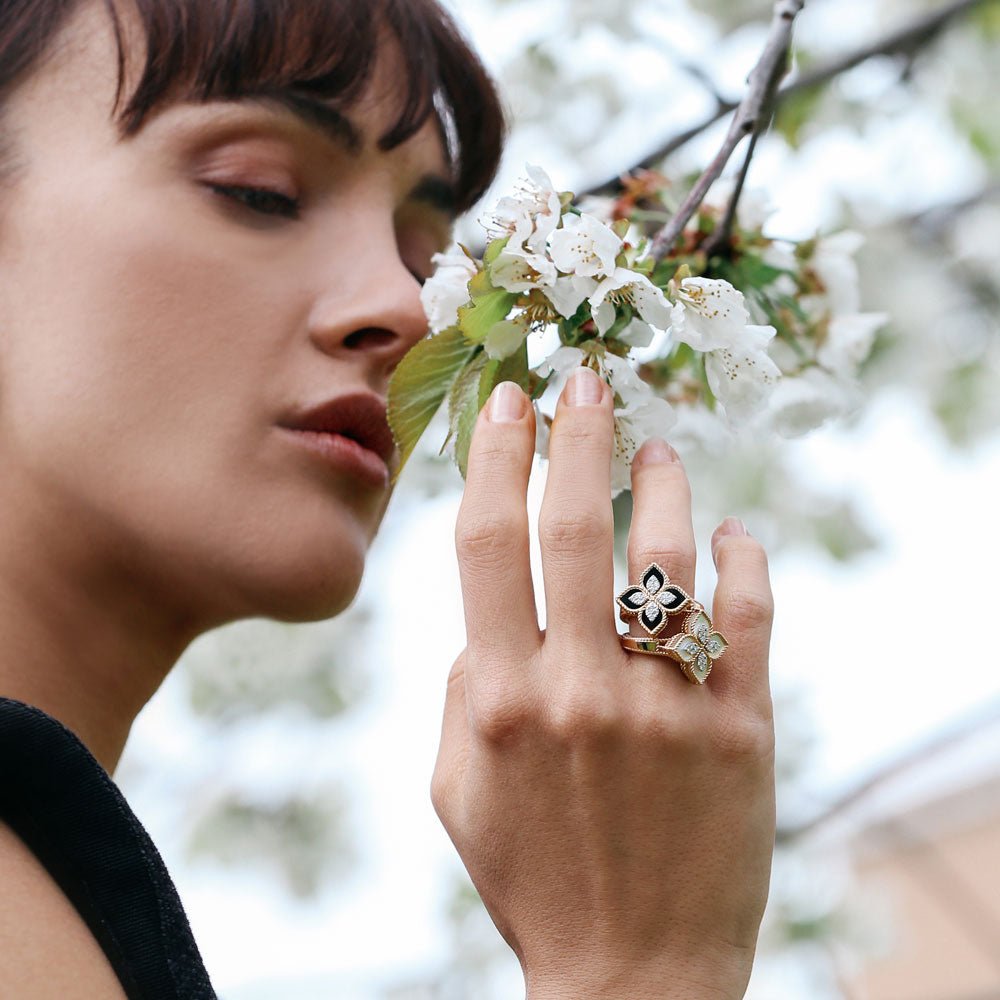 Princess Flower Ring with Black Jade & Diamonds - Dracakis Jewellers