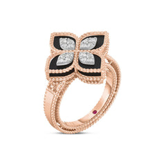 Princess Flower Ring with Black Jade & Diamonds - Dracakis Jewellers