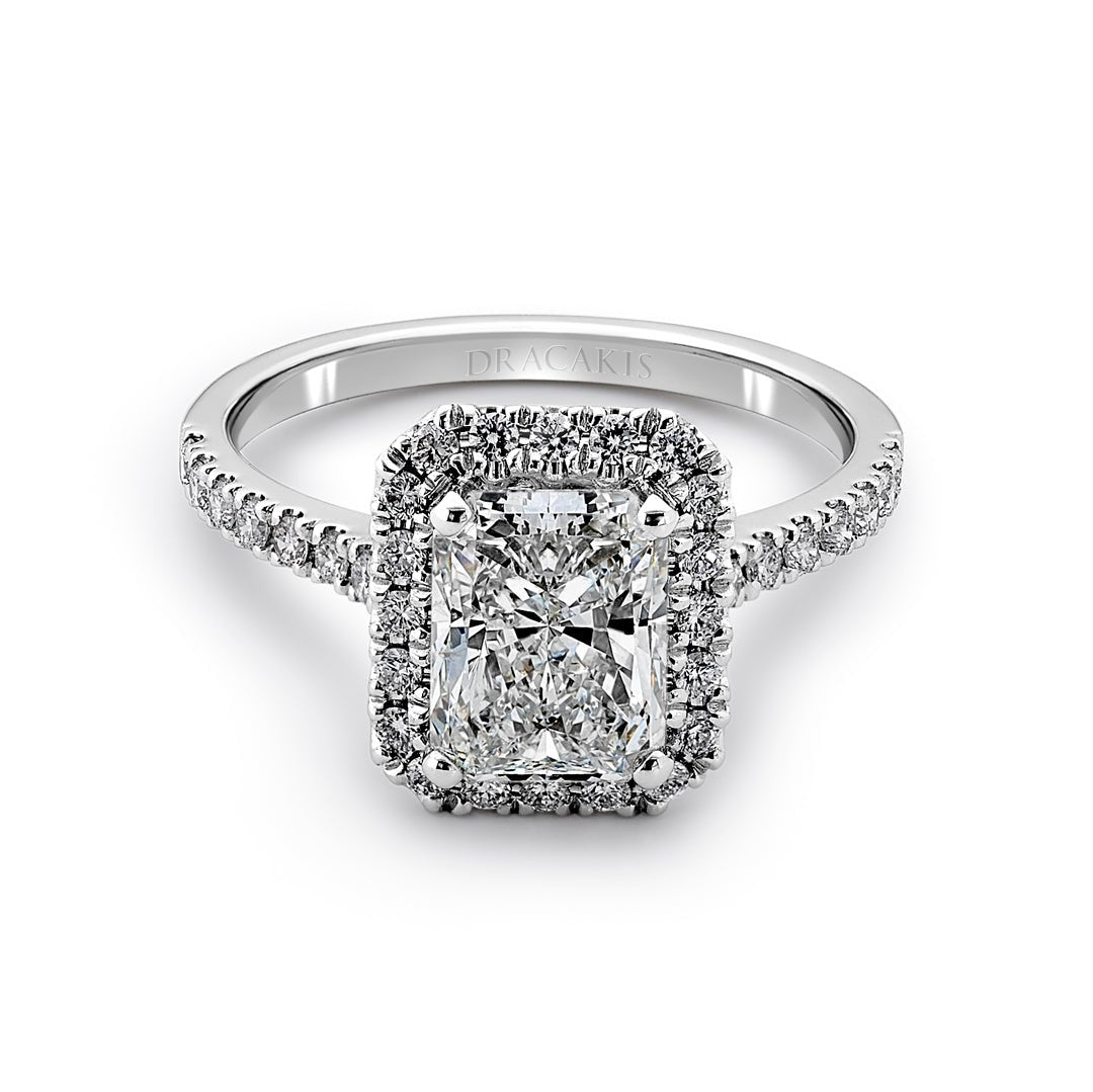 Radiant Cut Diamond Halo Engagement Ring Dracakis Jewellers