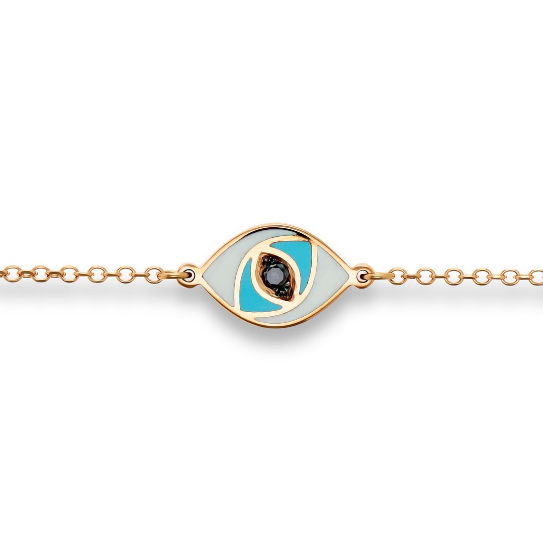 Rose Gold, Black Diamond & Enamel Evil Eye Bracelet - Dracakis Jewellers
