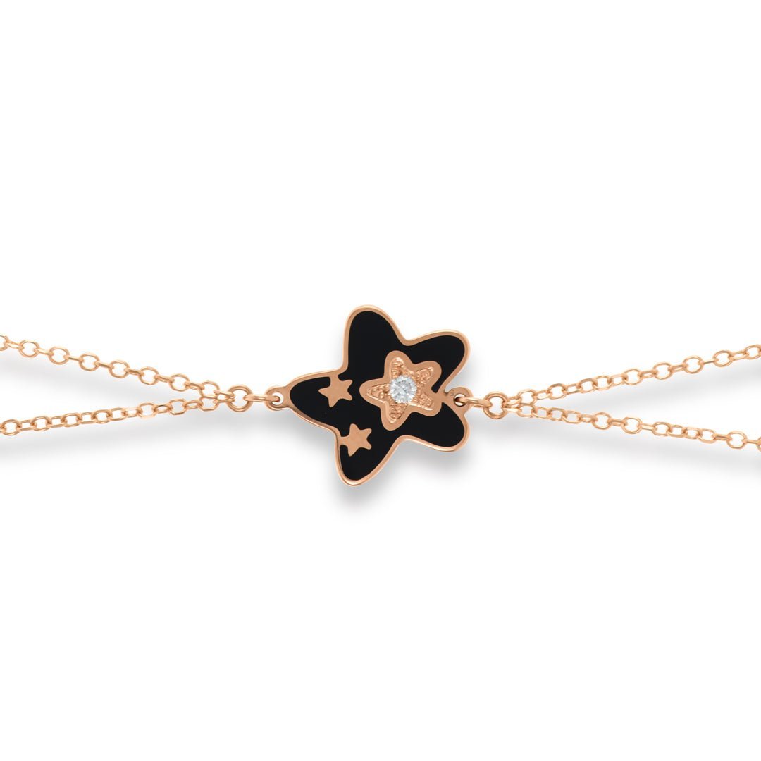 Rose Gold, Diamond & Black Enamel Flower Bracelet - Dracakis Jewellers
