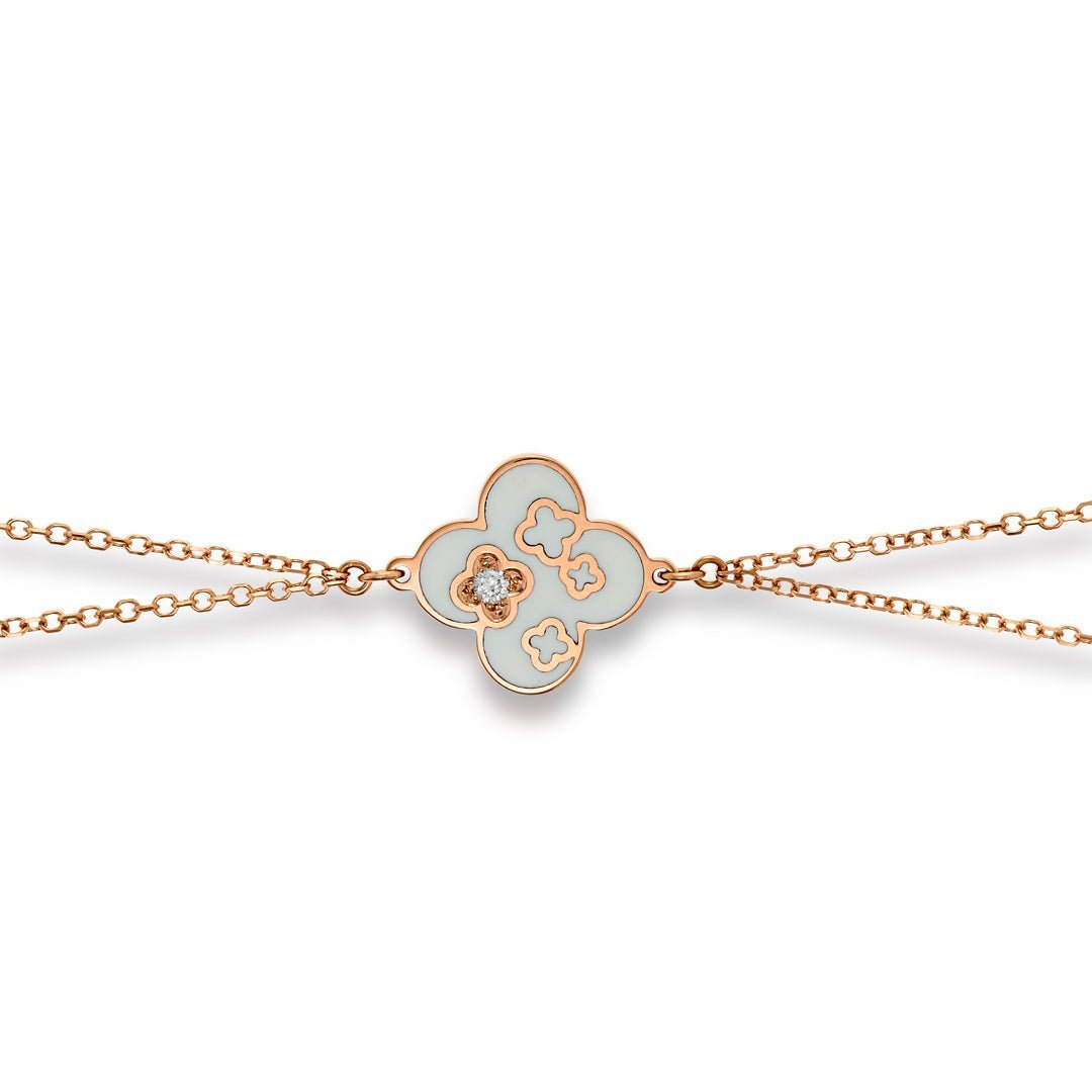 Rose Gold, Diamond & White Enamel Flower Bracelet - Dracakis Jewellers