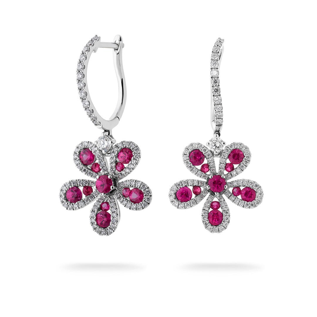 Ruby & Diamond Flower Earrings - Dracakis Jewellers