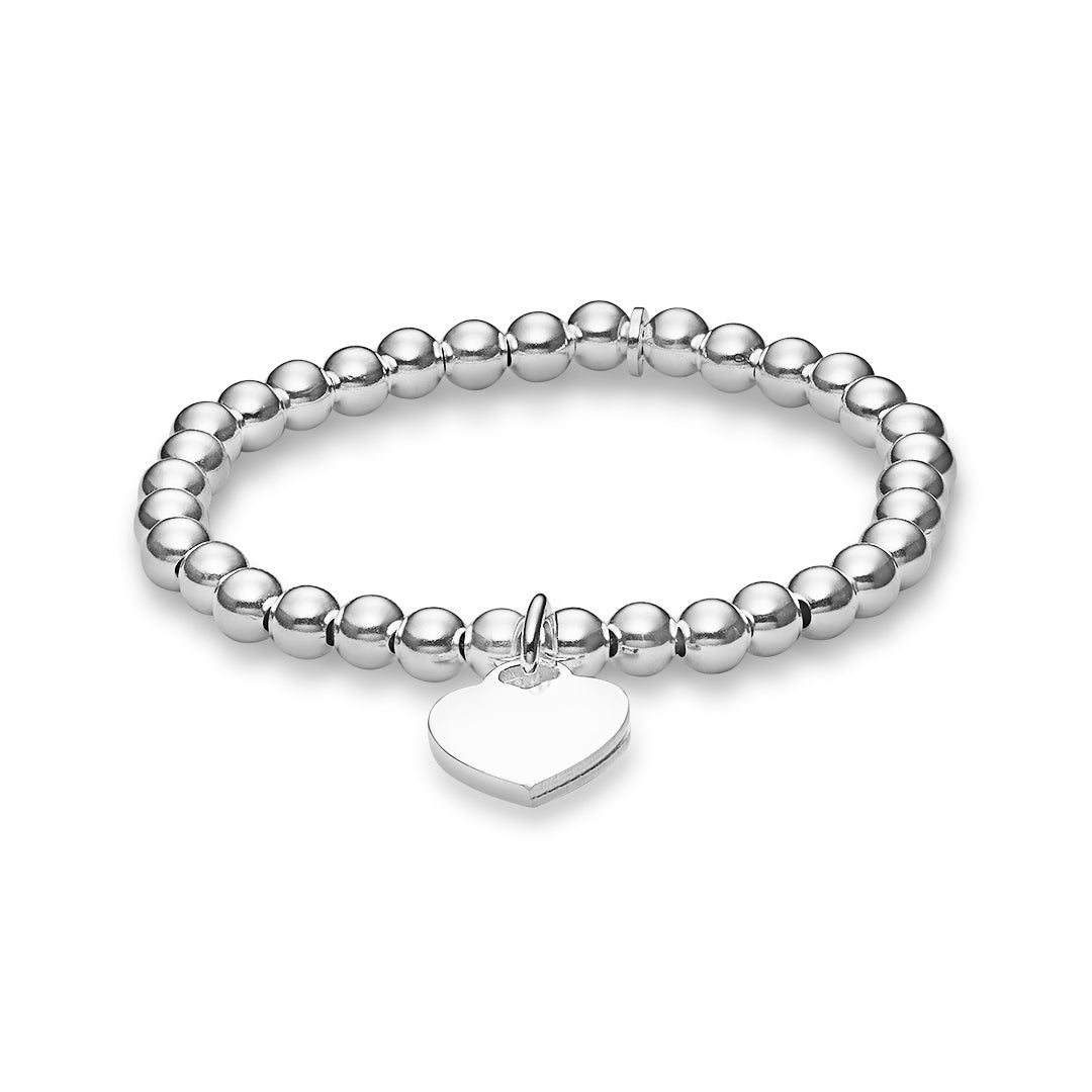 Silver Bead Bracelet with Heart Charm - Dracakis Jewellers