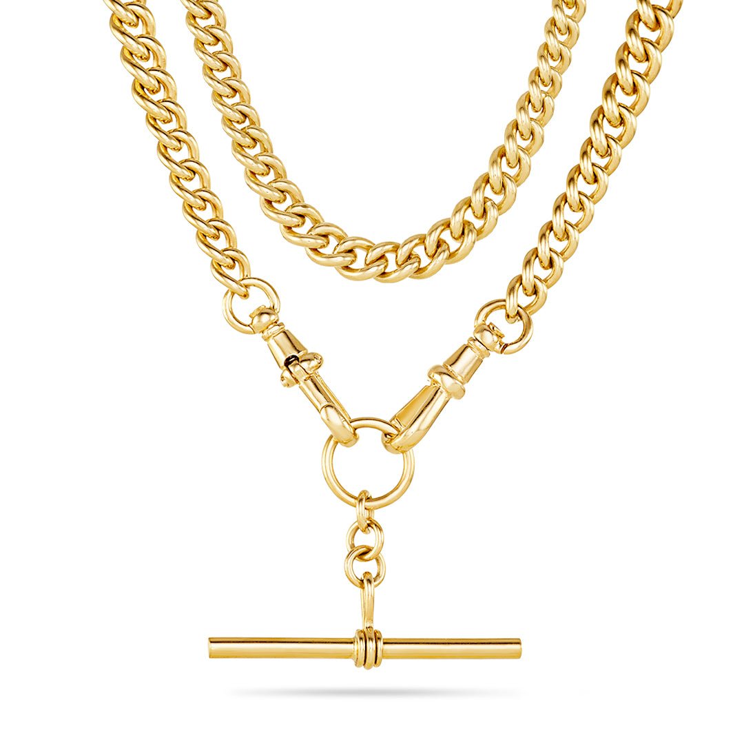 Solid Gold Curb Link Chain with Fob - Dracakis Jewellers