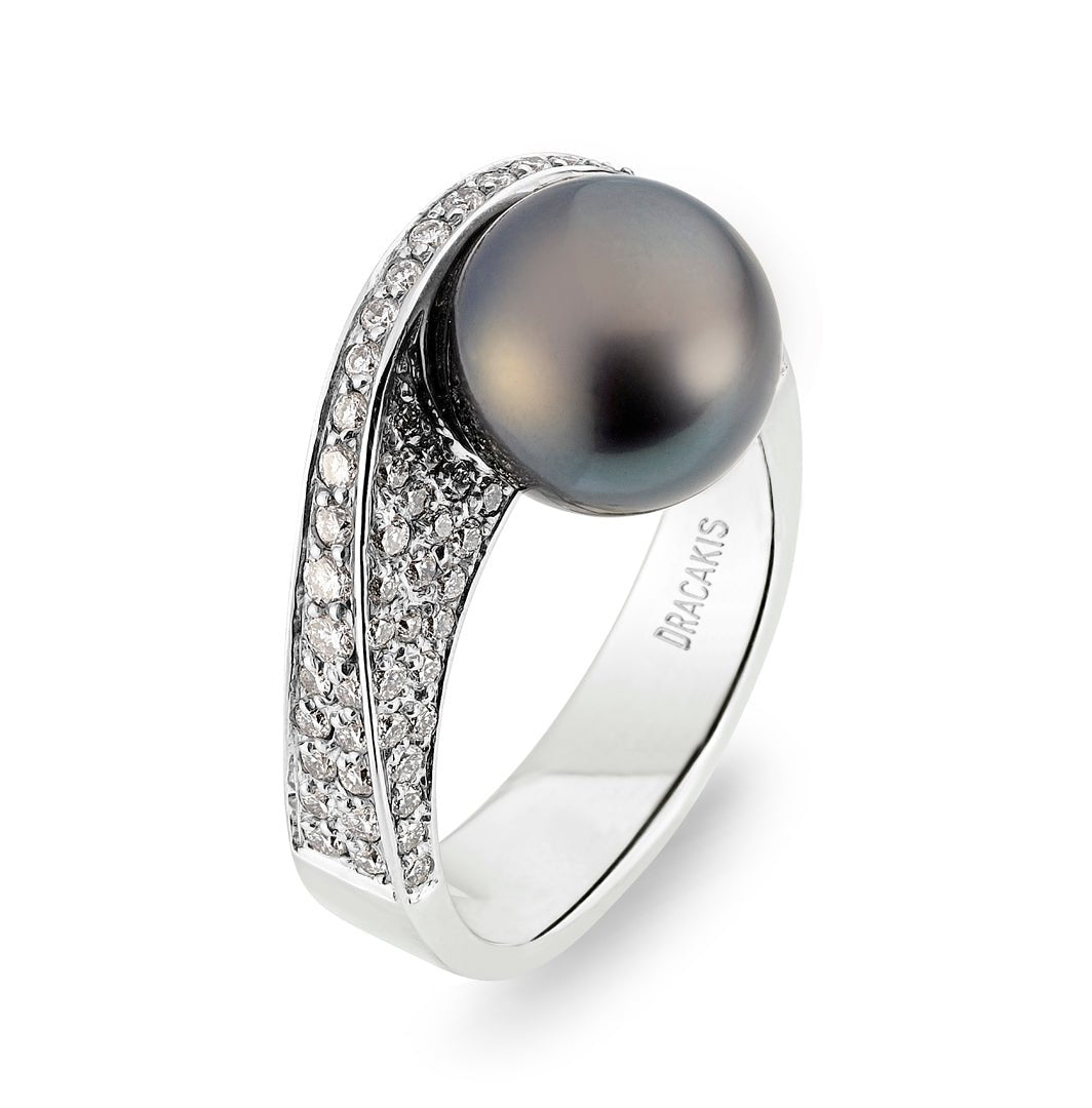 Titania 18K Rose Gold Tahitian Pearl Ring with VS Diamonds – K8Jewelry