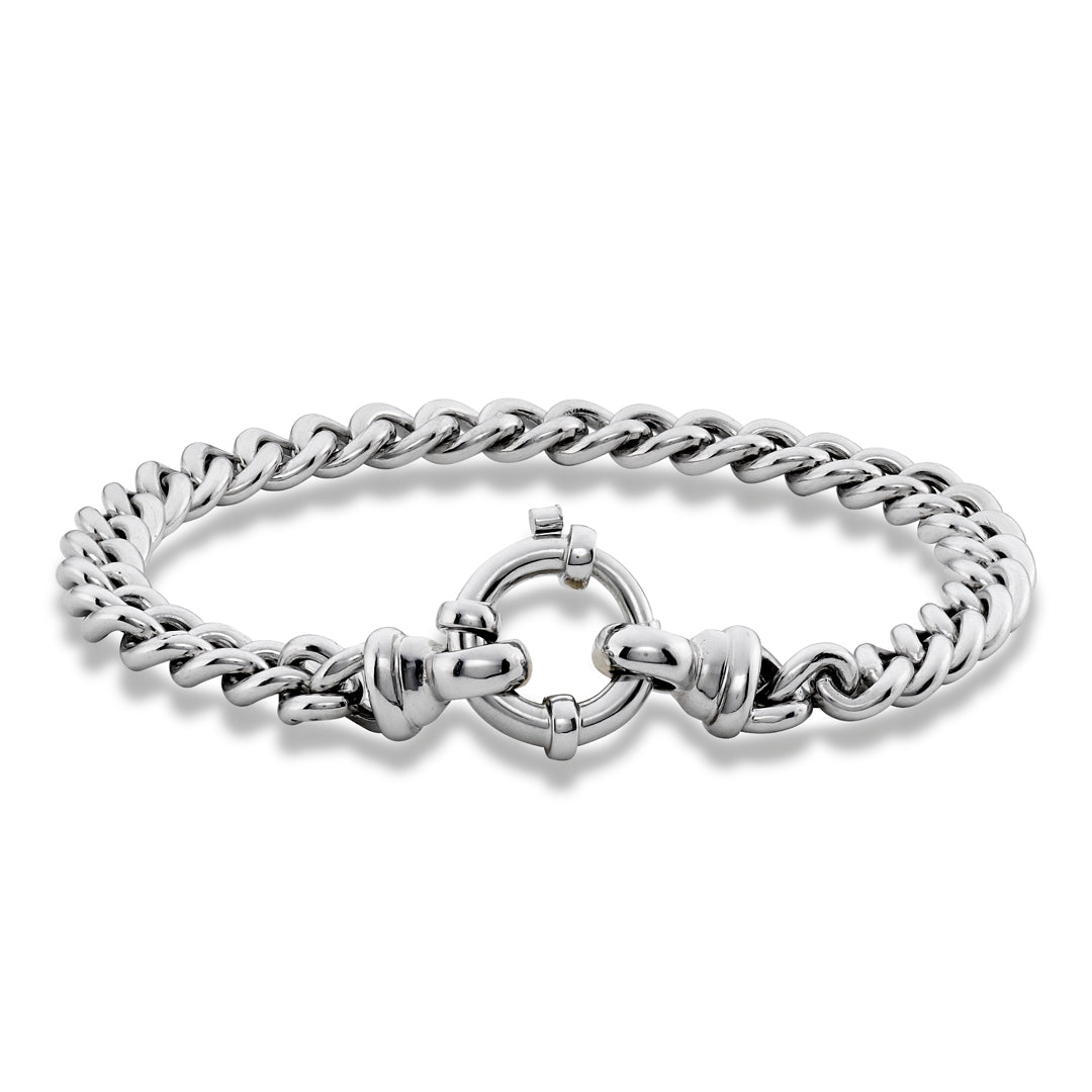 White Gold Curb Link Bracelet with Bolt Ring - Dracakis Jewellers