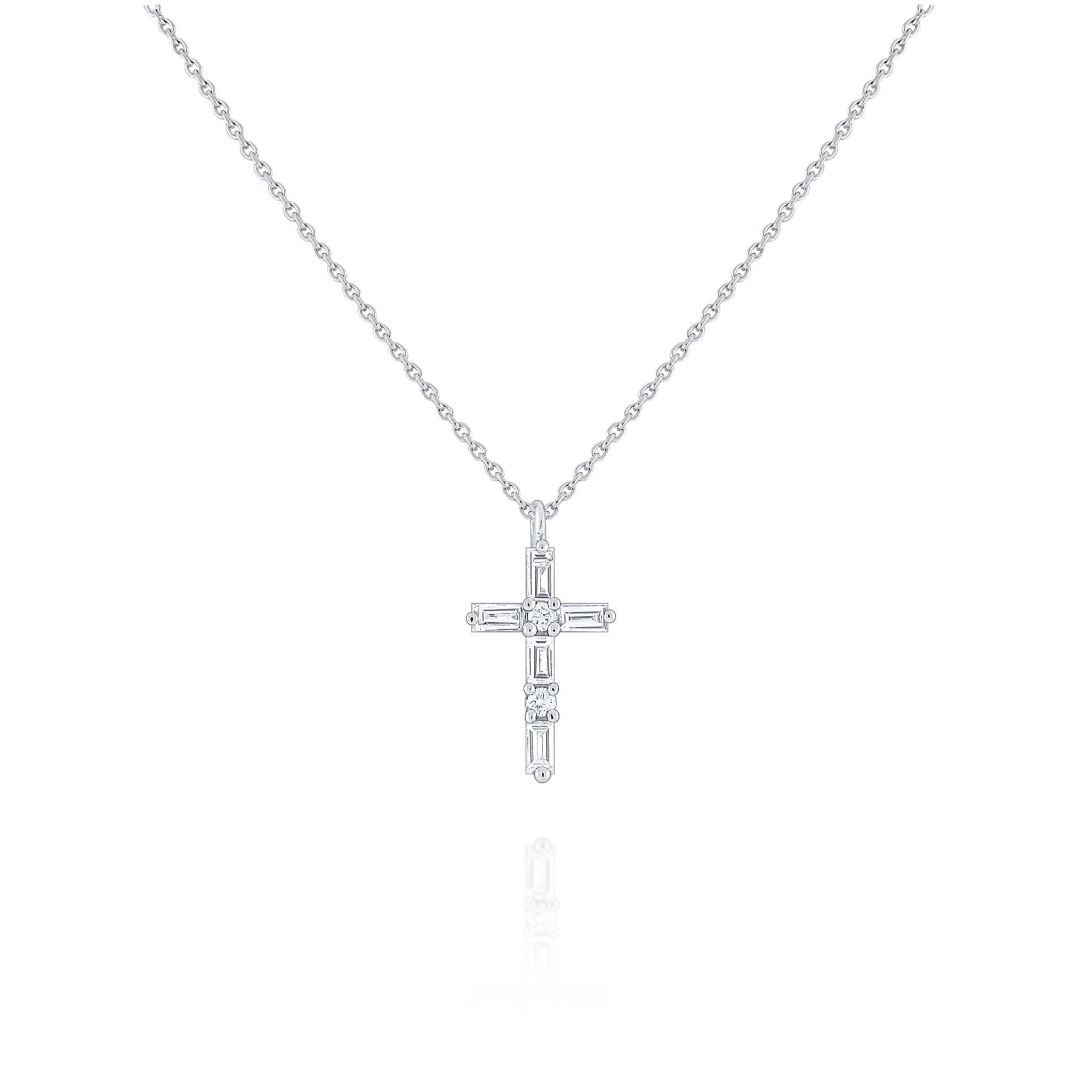 White Gold & Diamond Cross Necklace - Dracakis Jewellers