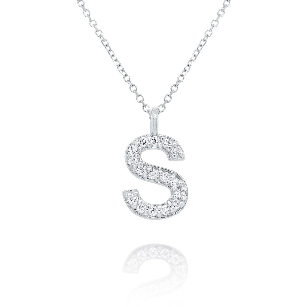 White Gold & Diamond Initial Necklace - Dracakis Jewellers