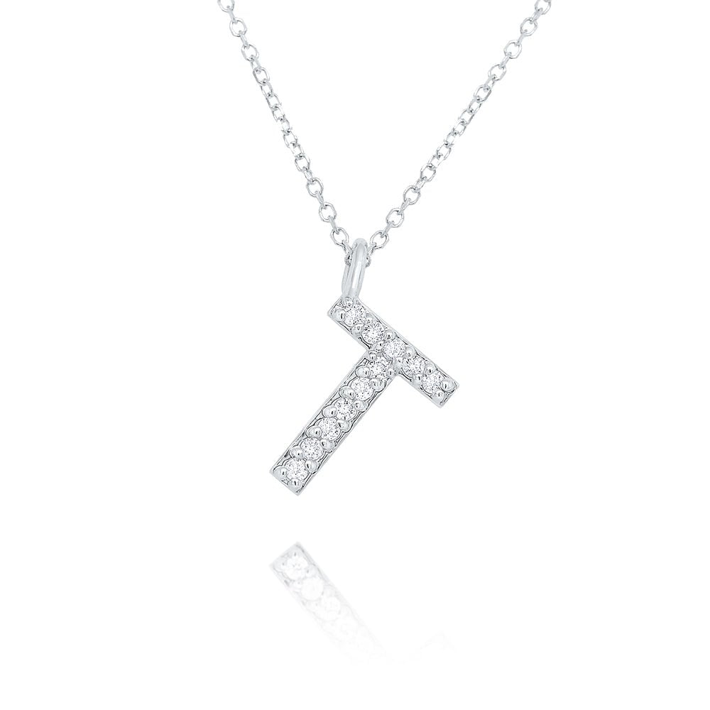 White Gold & Diamond Initial Necklace - Dracakis Jewellers