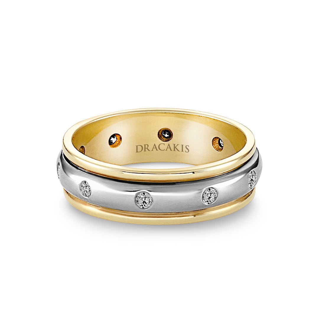 White & Yellow Gold, Diamond Set Mens Wedding Ring - Dracakis Jewellers