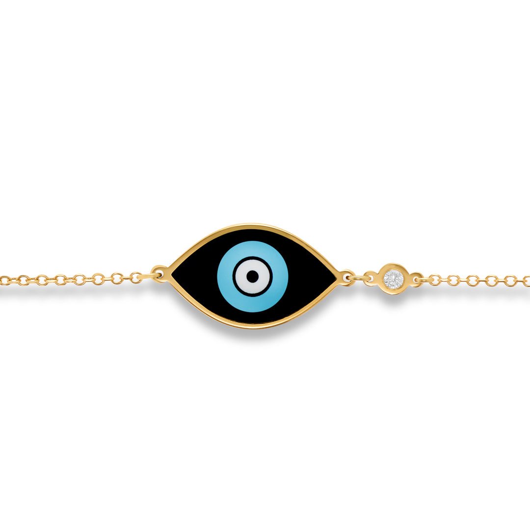 Yellow Gold, Diamond & Enamel Evil Eye Bracelet - Dracakis Jewellers