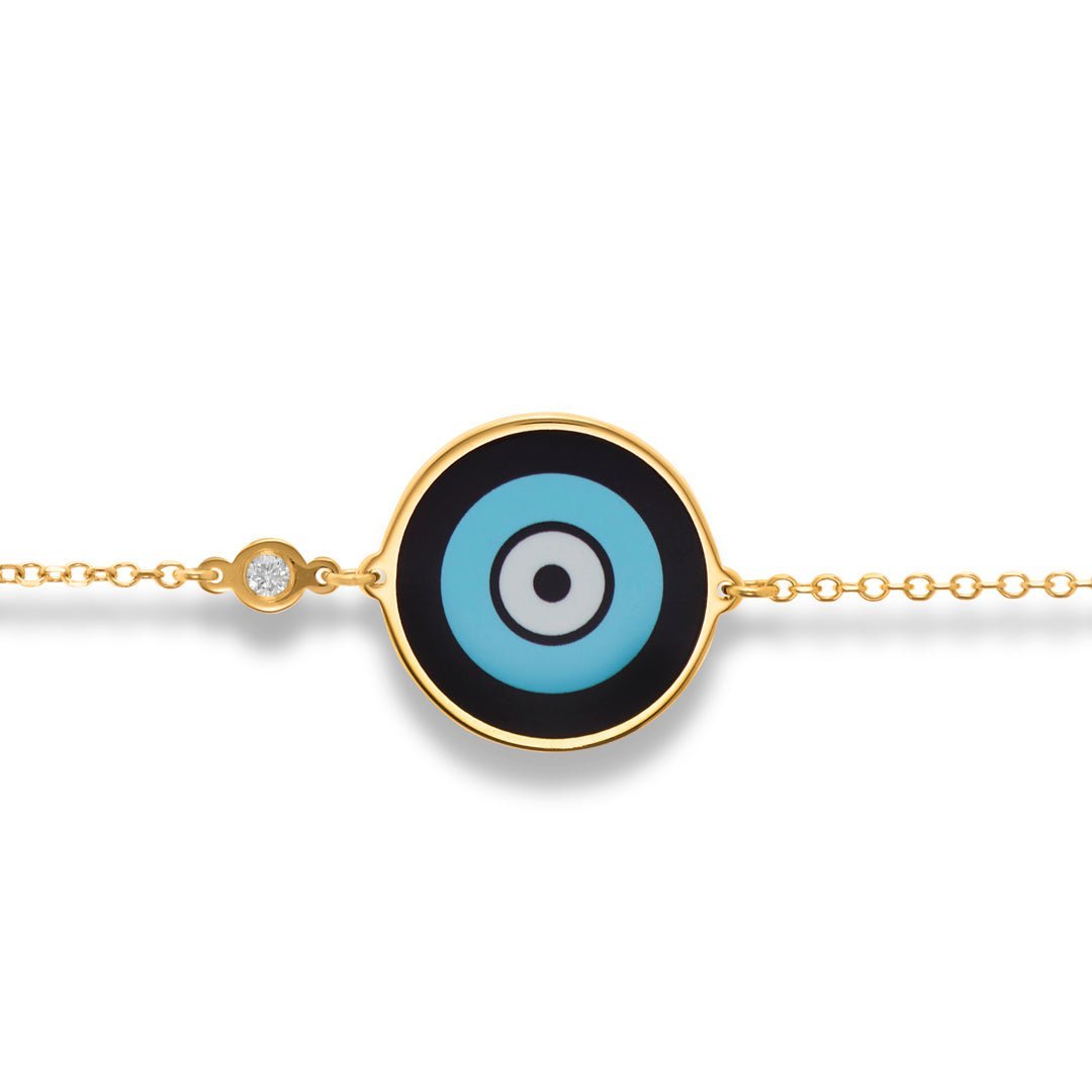 Yellow Gold, Enamel & Diamond Evil Eye Bracelet - Dracakis Jewellers